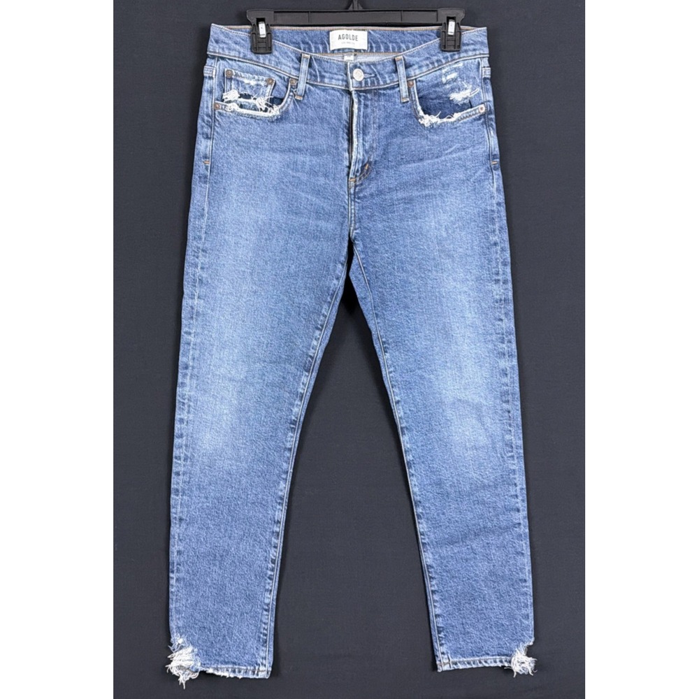 AGOLDE 28 Toni Straight Leg Jeans Womens Blue Distressed Raw Hem A133F-3002